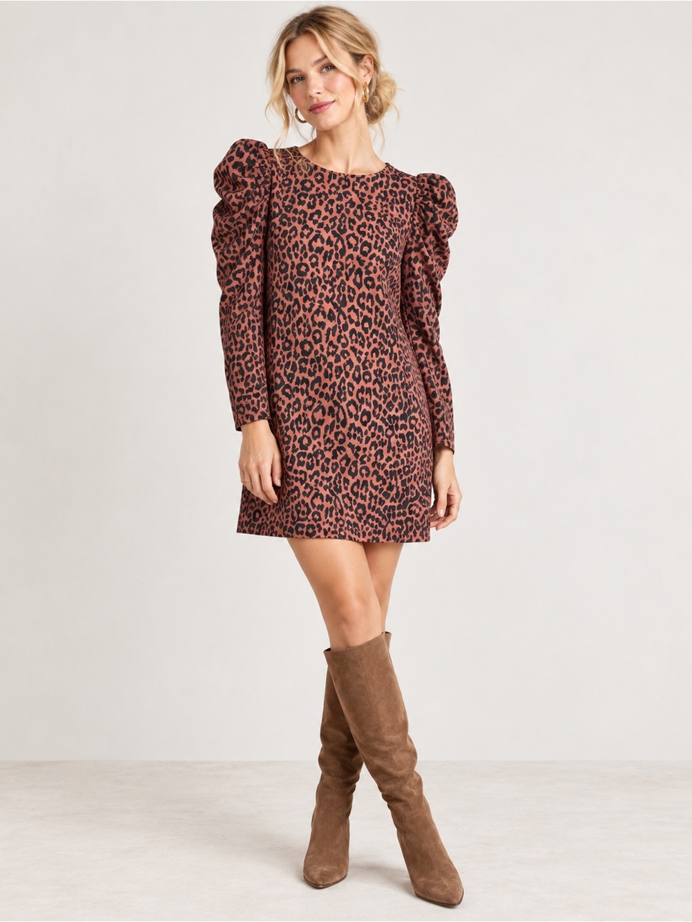 LOFT NWT Leopard Print Puff Sleeve Shift Dress Size Medium